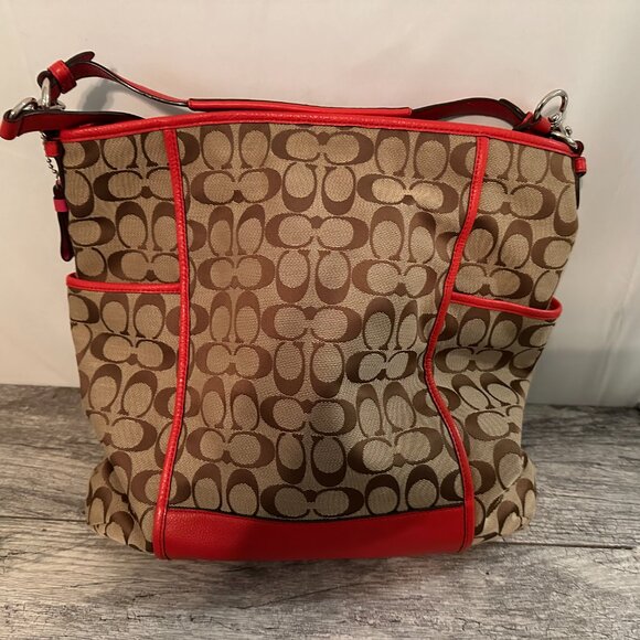 Coach Park Signature Hobo Vermillion Shoulder Bag EUC - Picture 1 of 9